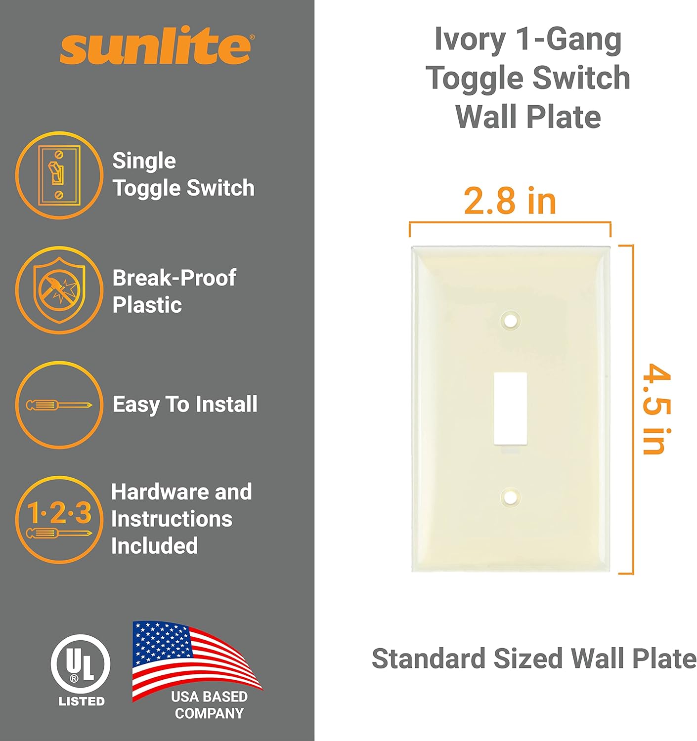1 Gang Toggle Switch Wall Plate, Ivory E101/I