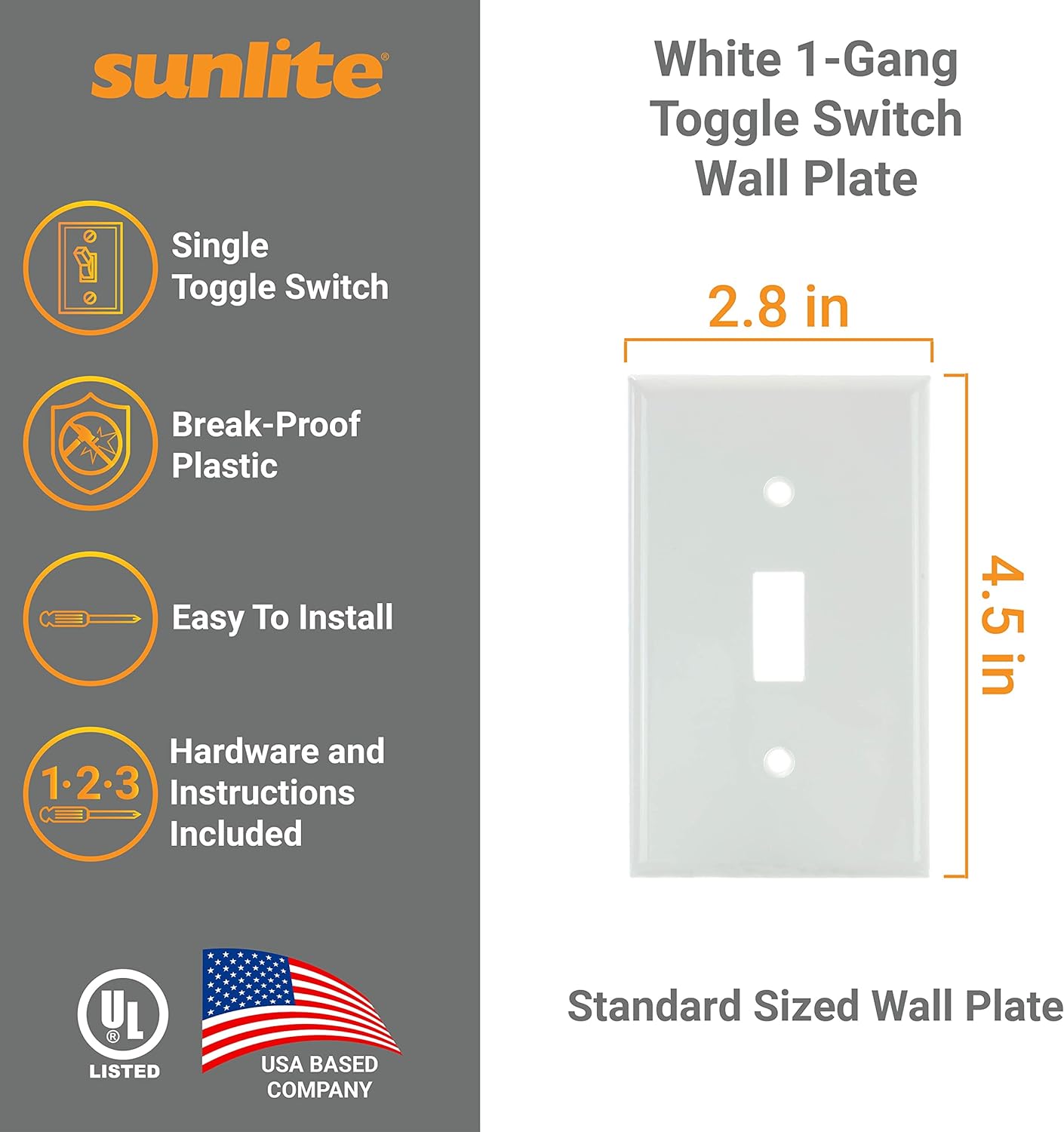 1 Gang Toggle Switch Wall Plate, White E101/W