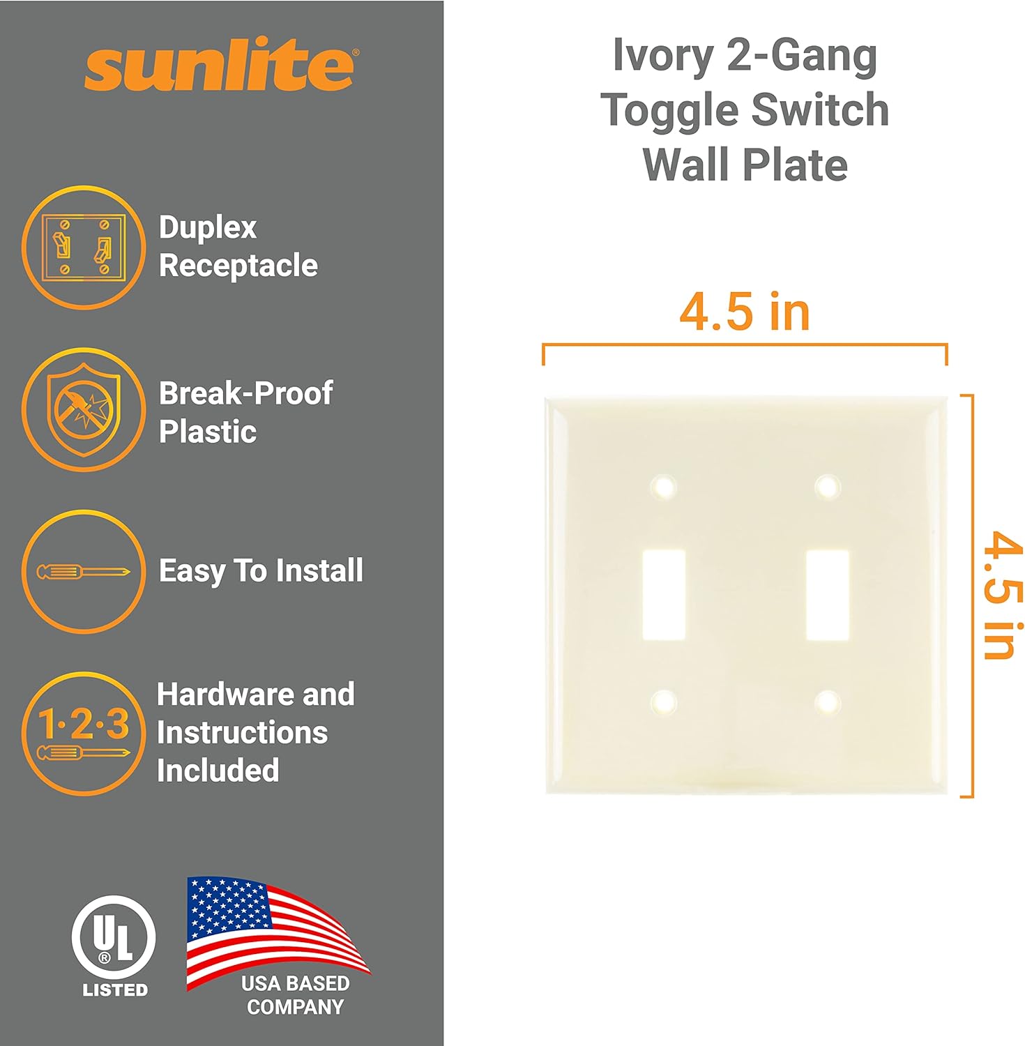 2 Gang Toggle Switch Wall Plate, Ivory E102/I