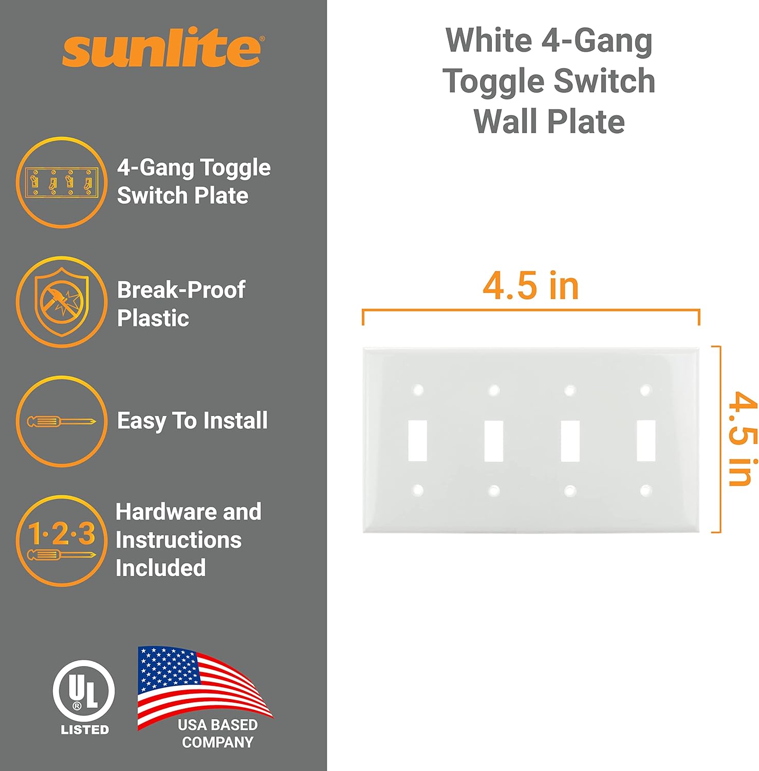 4-Gang Toggle Switch Wall Plate, Plastic, E104W