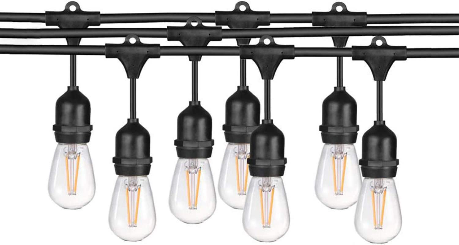 48ft Outdoor String Lights, Waterproof, Shatterproof LED Bulbs