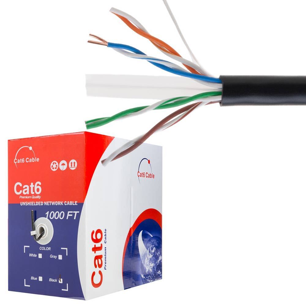 CAT6 UTP 1000ft Ethernet Network Cable 23AWG CCA Solid Wire BLK