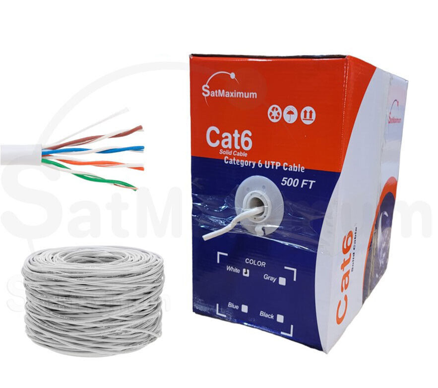 CAT6 UTP 500ft Ethernet Network Cable 23AWG CCA Solid Wire WHITE