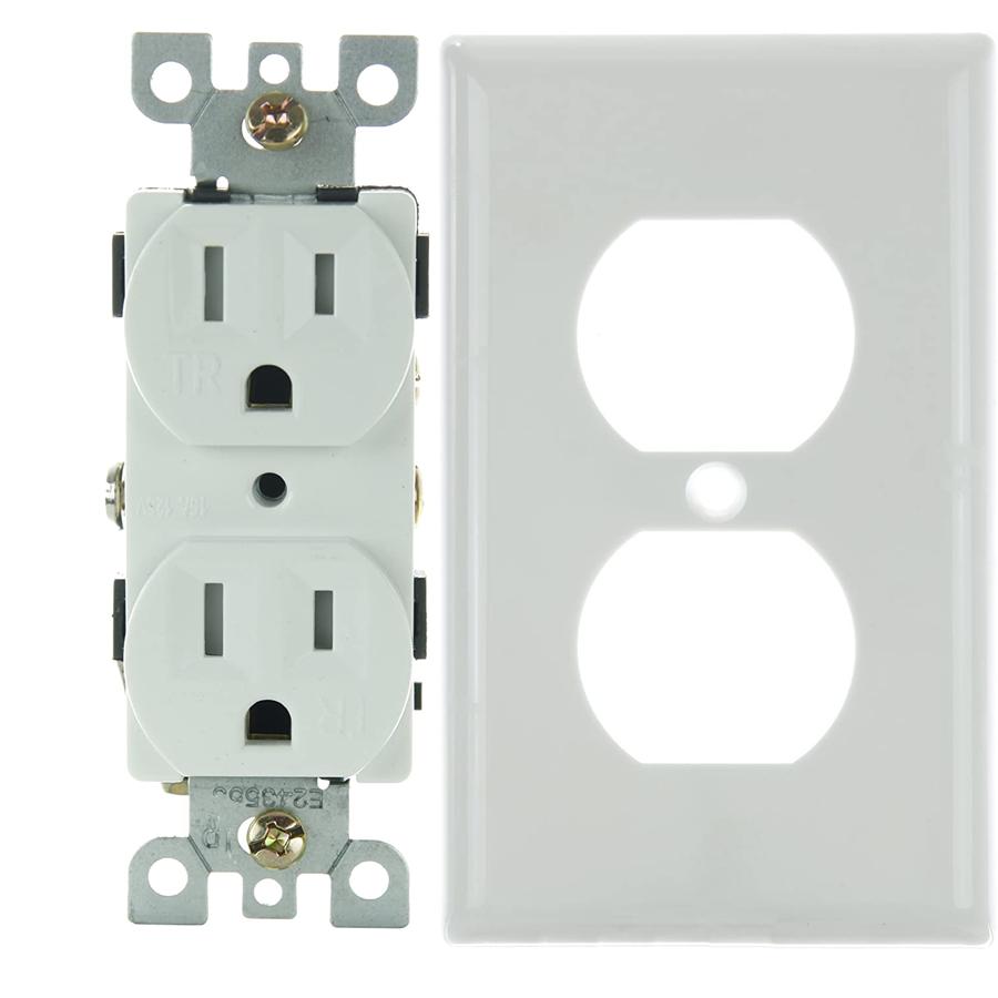 COMBO, White Wall Plug Receptacle 2 Outlets, 1 Gang Wall Plate