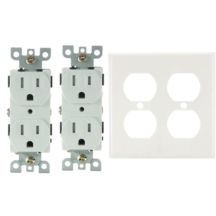 COMBO SET 2 Dual Outlets, UL Listed, and 2 Gang Wall Plate White