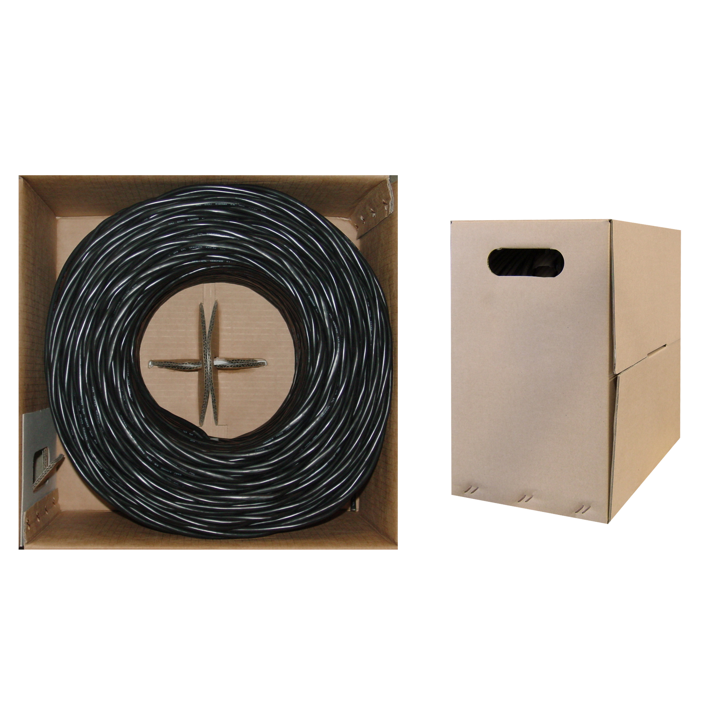 Cat5e Network Cable, CMR, Solid Copper, Black, 1000 Ft
