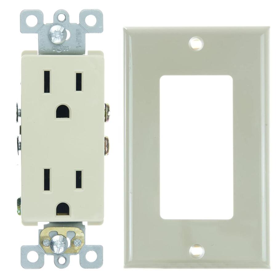 COMBO SET Dual Outlet, UL Listed,15 Amp, and 1 Gang Plate Ivory