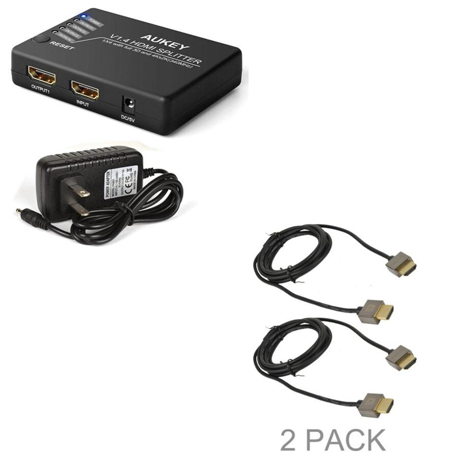 AUKEY HA-H02 1x4-Port HDMI V1.4 Amplifier Splitter W 2 Cables