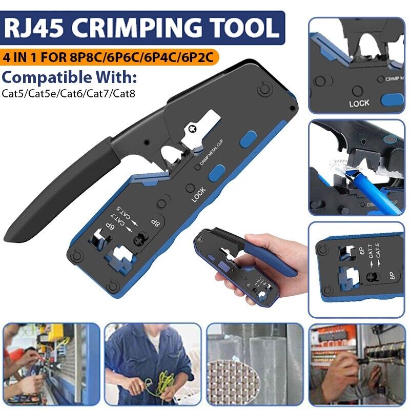 RJ45 Crimp Tool for End Pass Through Cutter Cat5e/Cat6/Cat7 8P8C RJ45 Crimp Tool for End Pass Through Cutter Cat5e/Cat6/Cat7 8P8C