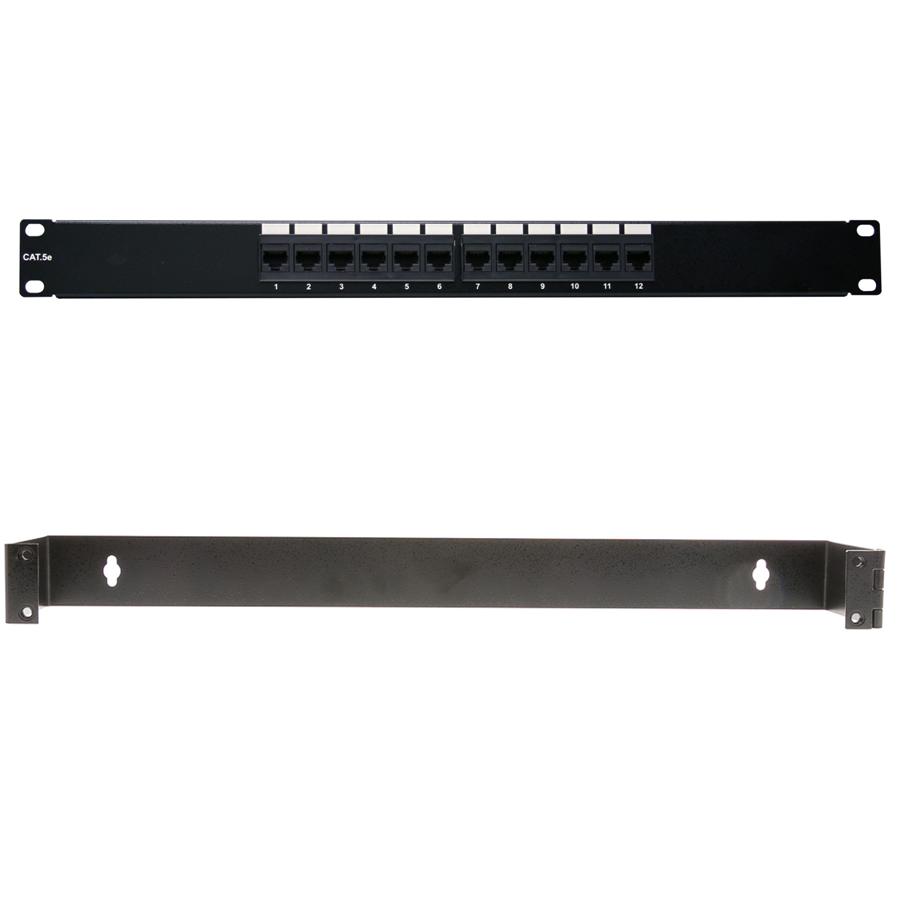 1U Rackmount 12 port Cat5e Patch Panel, Horizontal and Bracket  1U Rackmount 12 port Cat5e Patch Panel, Horizontal and Bracket
