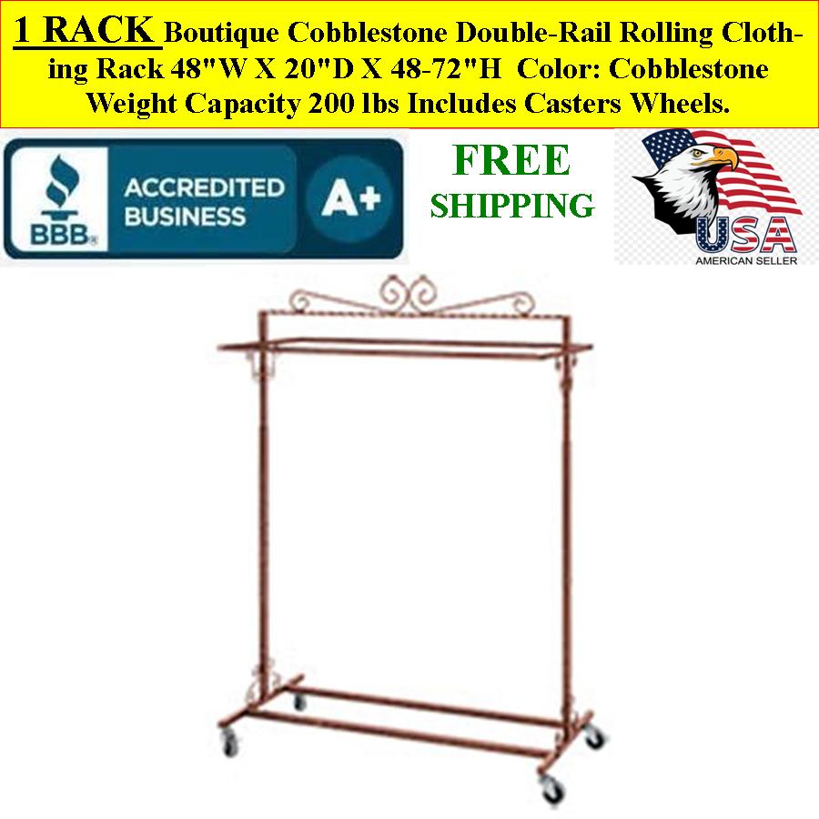 Boutique Double-Rail Rolling Sturdy Clothing Rack Cobblestone  Boutique Double-Rail Rolling Sturdy Clothing Rack Cobblestone