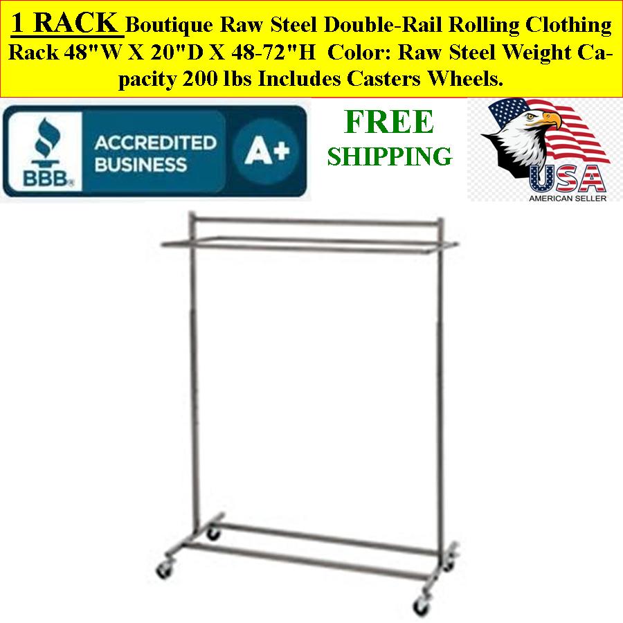 Boutique Raw Steel Double-Rail Rolling Sturdy Clothing Rack