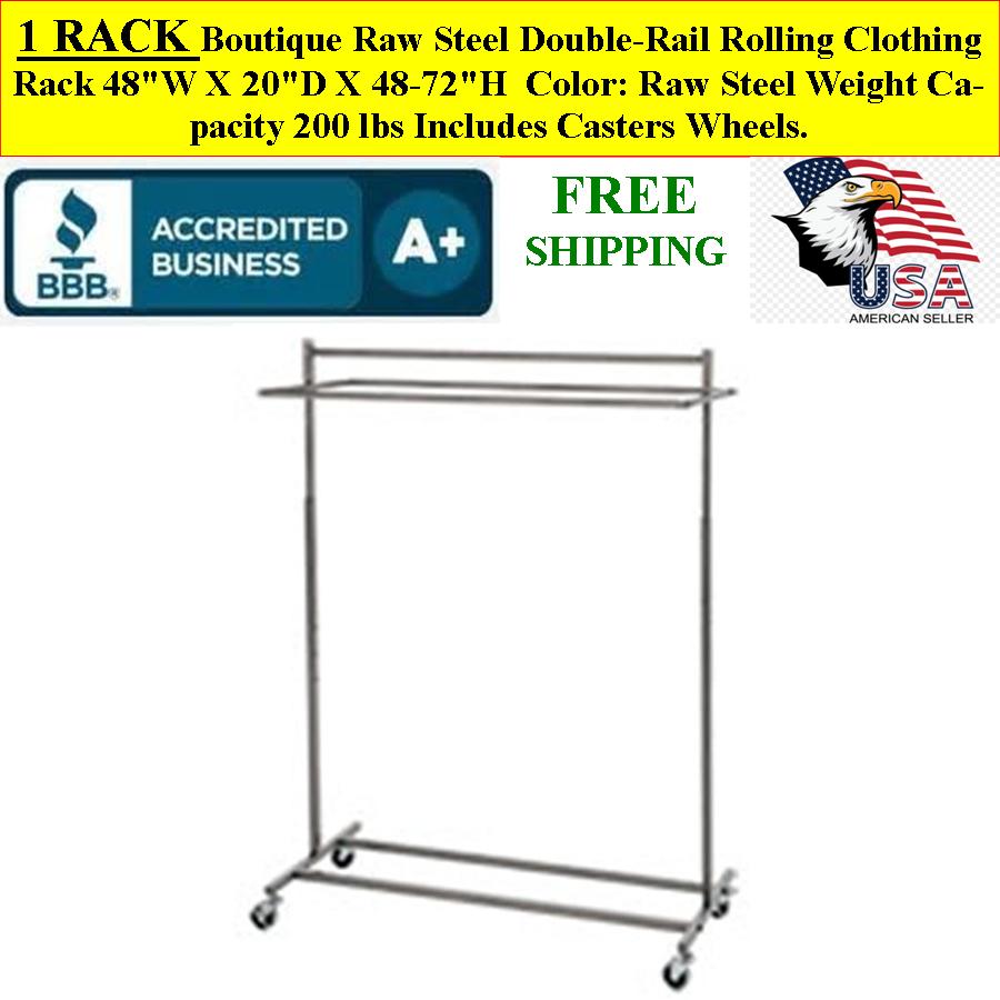 Boutique Raw Steel Double-Rail Rolling Sturdy Clothing Rack  Boutique Raw Steel Double-Rail Rolling Sturdy Clothing Rack