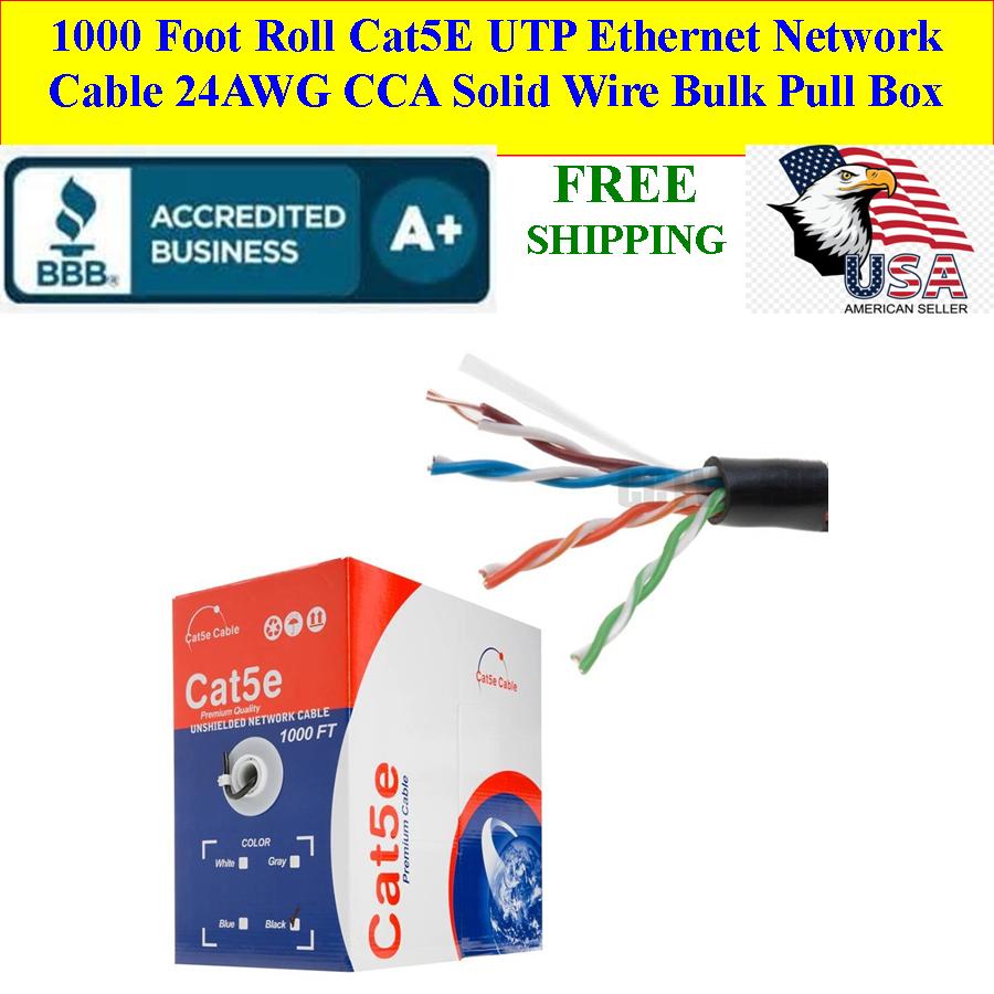 CAT5e UTP 1000ft Network Ethernet Cable 24AWG Black