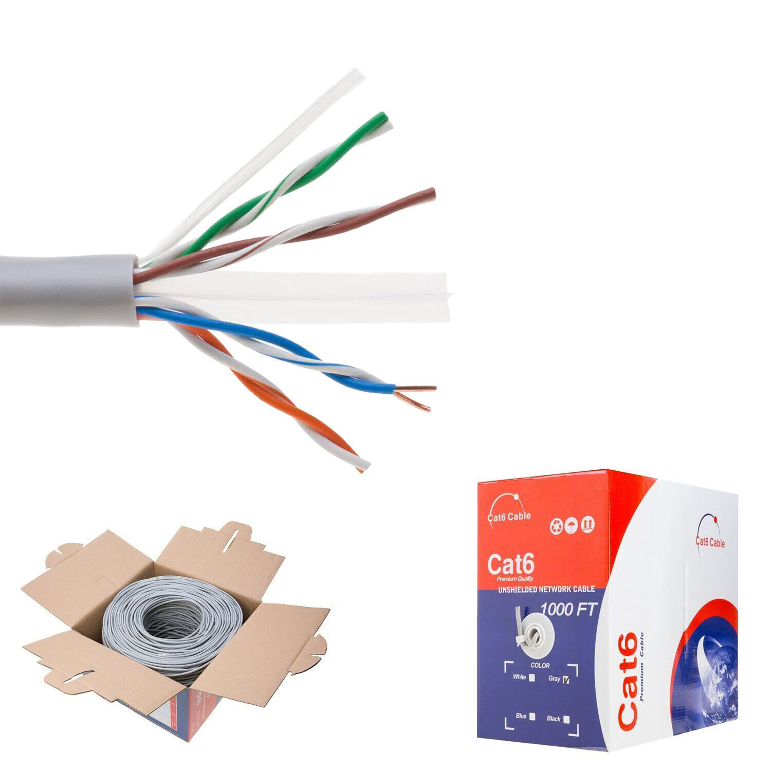 CAT6 UTP 1000ft Ethernet Network Cable 23AWG CCA Solid Wire GRAY CAT6 UTP 1000ft Ethernet Network Cable 23AWG CCA Solid Wire GRAY
