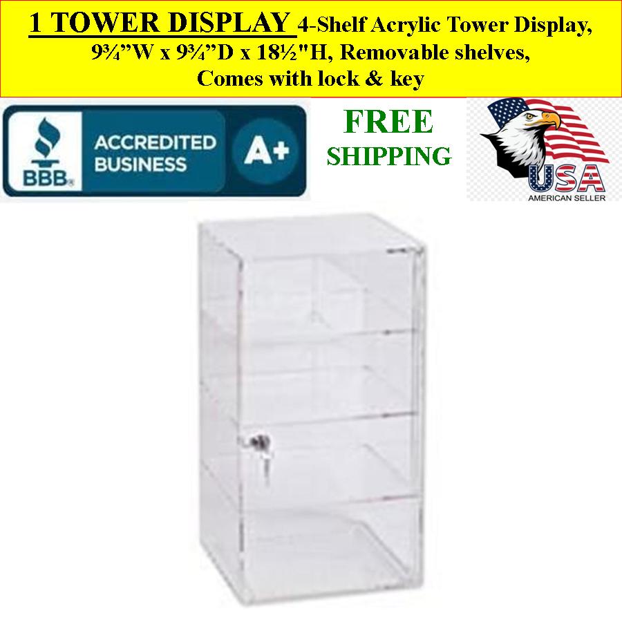 4-Shelf Acrylic Tower Display Comes with Lock & Key  4-Shelf Acrylic Tower Display Comes with Lock & Key