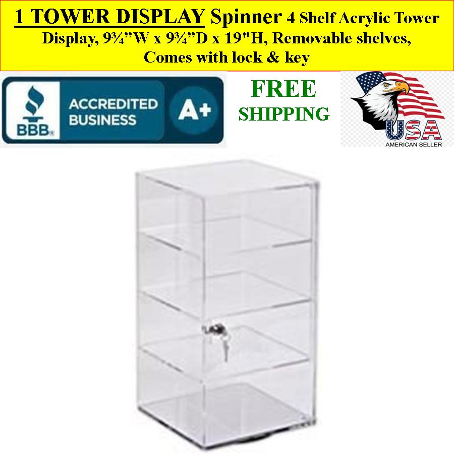Spinner Case 4-Shelf Acrylic Tower Display Comes with Lock & Key Spinner Case 4-Shelf Acrylic Tower Display Comes with Lock & Key