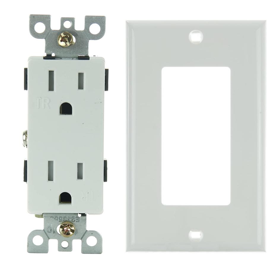 COMBO SET Dual Outlet, UL Listed,15 Amp, and 1 Gang Plate White