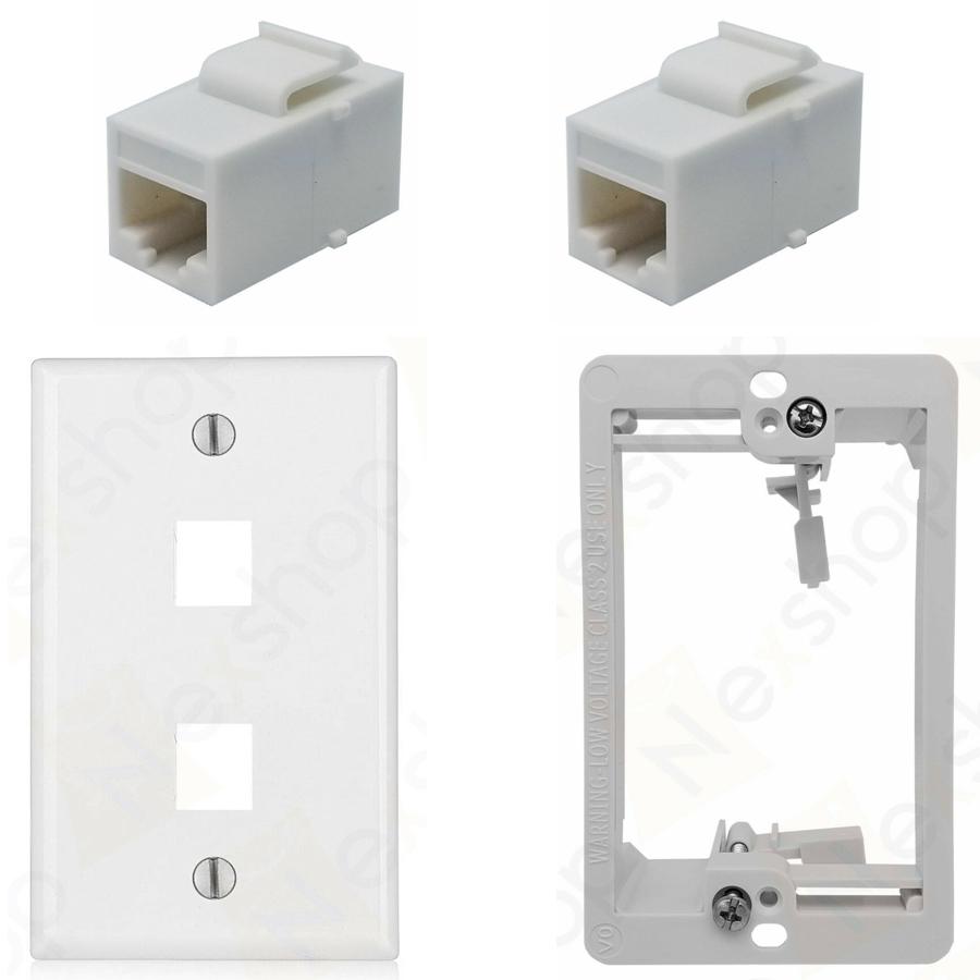 Ethernet Wall Plate 2 Cat6 Coupler Jacks Drywall Plate Combo