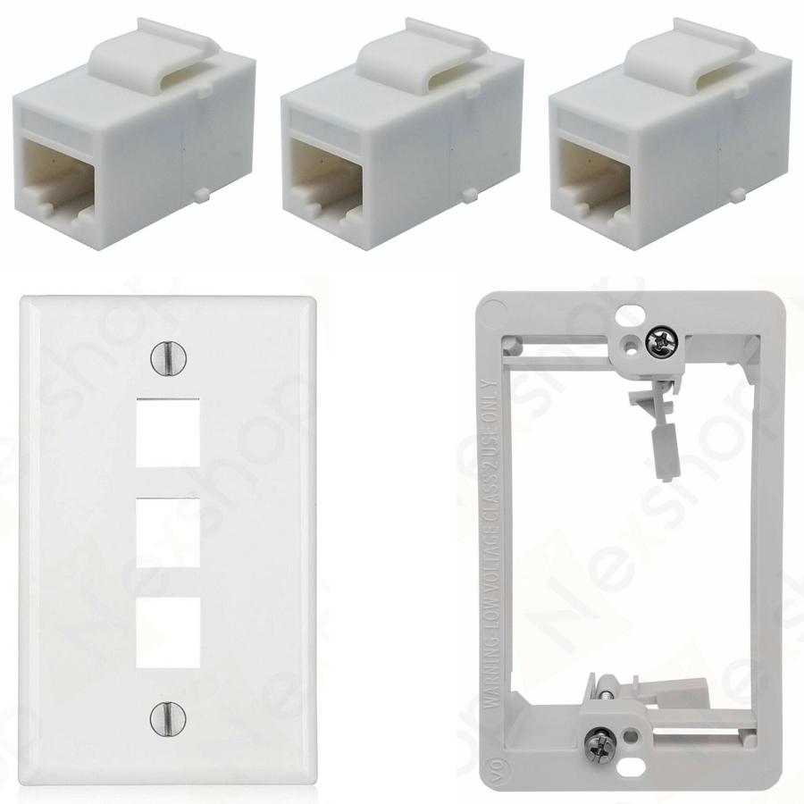 Ethernet Wall Plate 3 Cat6 Coupler Jacks Drywall Plate Combo