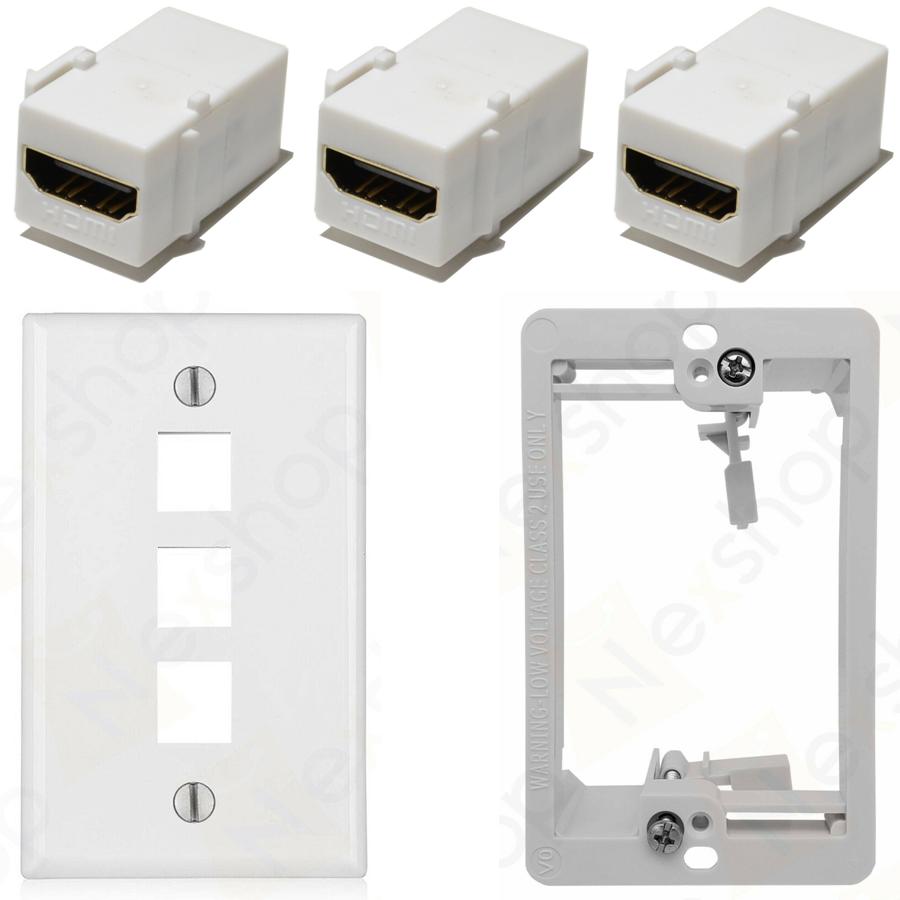 Ethernet Wall Plate, 3 HDMI Couplers, Jack Combo, Drywall Plate