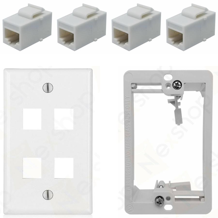 Ethernet Wall Plate 4 Cat6 Coupler Jacks Drywall Plate Combo Ethernet Wall Plate 4 Cat6 Coupler Jacks Drywall Plate Combo