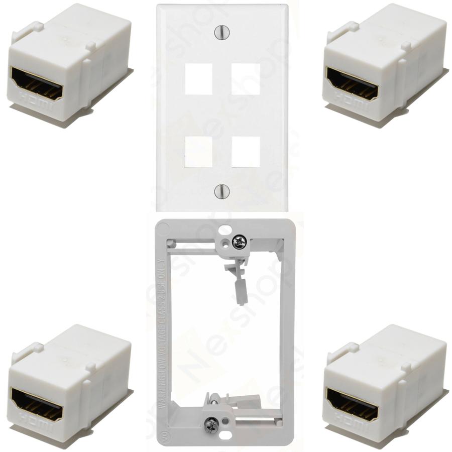 Ethernet Wall Plate, 4 HDMI Couplers, Jack Combo, Drywall Plate