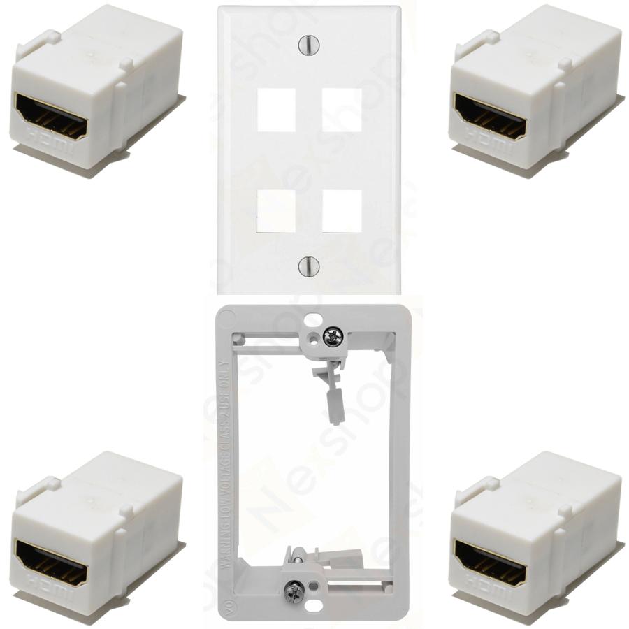 Ethernet Wall Plate, 4 HDMI Couplers, Jack Combo, Drywall Plate Ethernet Wall Plate, 4 HDMI Couplers, Jack Combo, Drywall Plate