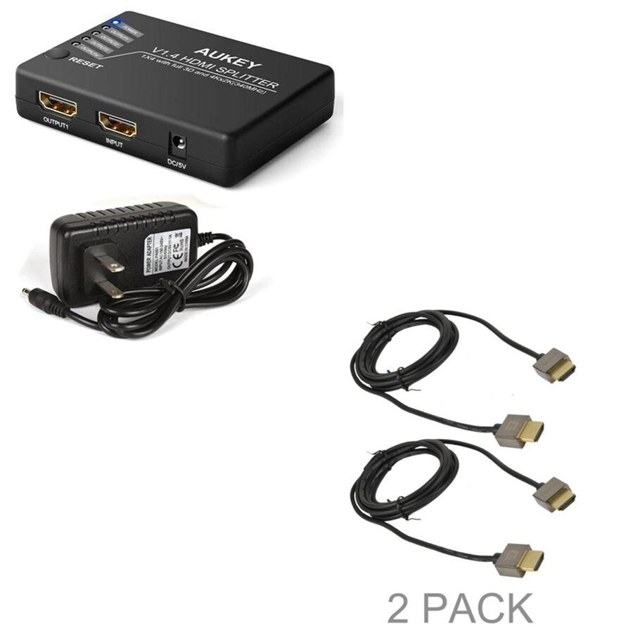 AUKEY HA-H02 1x4-Port HDMI V1.4 Amplifier Splitter W 2 Cables AUKEY HA-H02 1x4-Port HDMI V1.4 Amplifier Splitter W 2 Cables