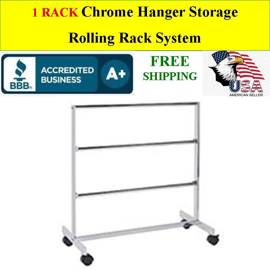 Chrome Hanger Rack Storage System 3 Tier Rolling Wheels Chrome Hanger Rack Storage System 3 Tier Rolling Wheels