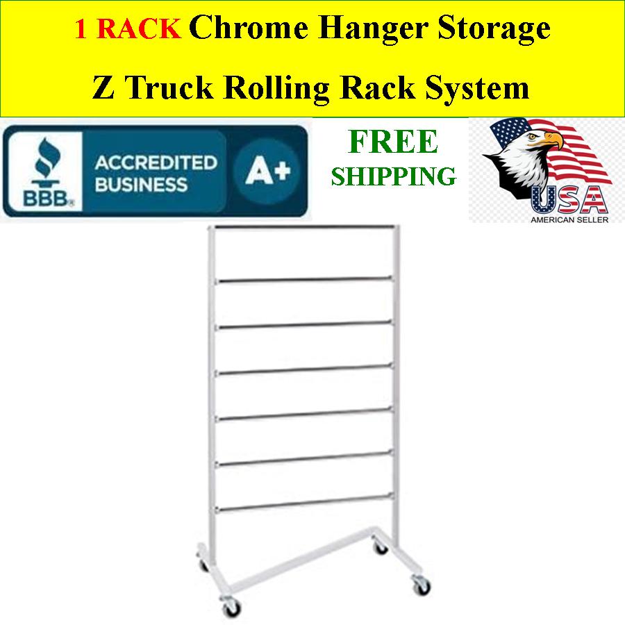 Chrome Hanger Rack Storage System 7 Tier Z Truck Rolling Wheels Chrome Hanger Rack Storage System 7 Tier Z Truck Rolling Wheels