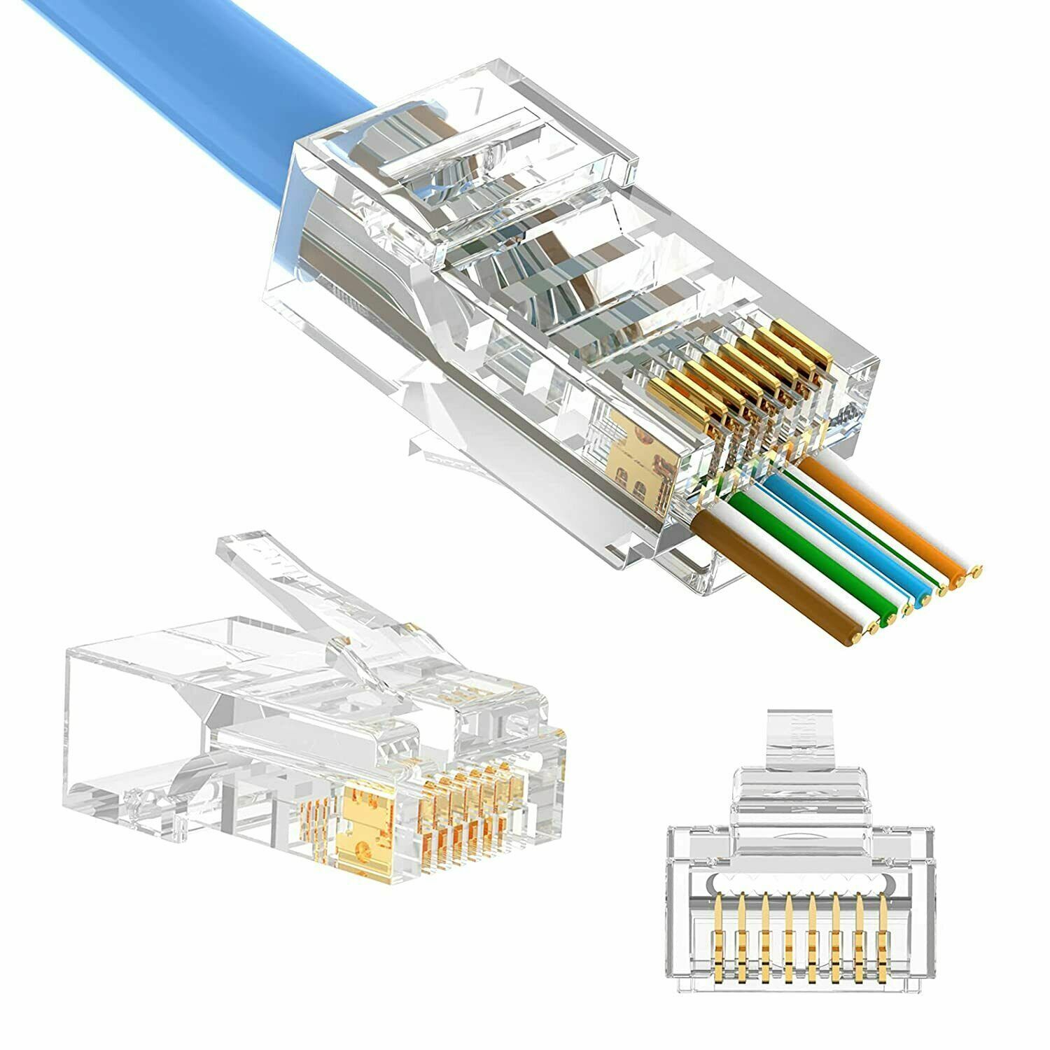 10Pc RJ45 Pass Through Modular Plug Network Cable Connector End 10Pc RJ45 Pass Through Modular Plug Network Cable Connector End