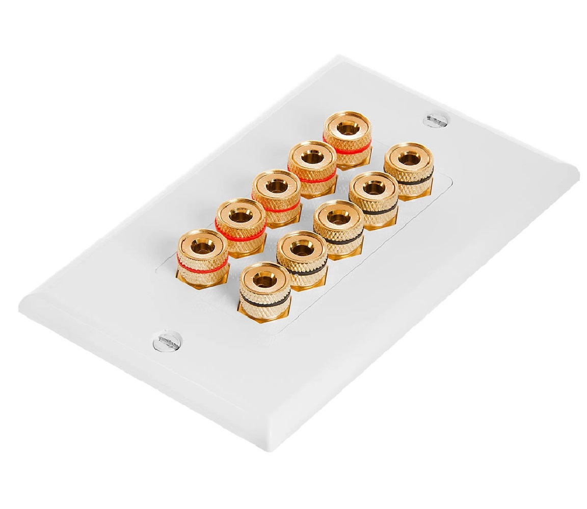 Speaker Wire Wallplate Banana Plug Wall Plate for 5 Speakers Speaker Wire Wallplate Banana Plug Wall Plate for 5 Speakers