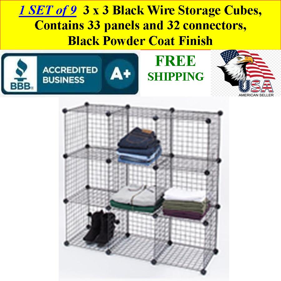 3 x 3 Black Wire Storage Cubes Retail Store or Home Organizing  3 x 3 Black Wire Storage Cubes Retail Store or Home Organizing