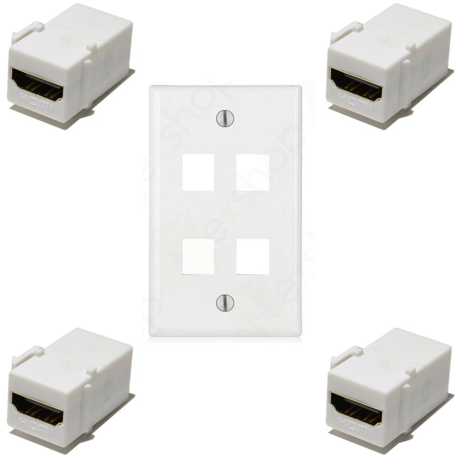 Ethernet Wall Plate, 4 HDMI Couplers Jack Combo Ethernet Wall Plate, 4 HDMI Couplers Jack Combo